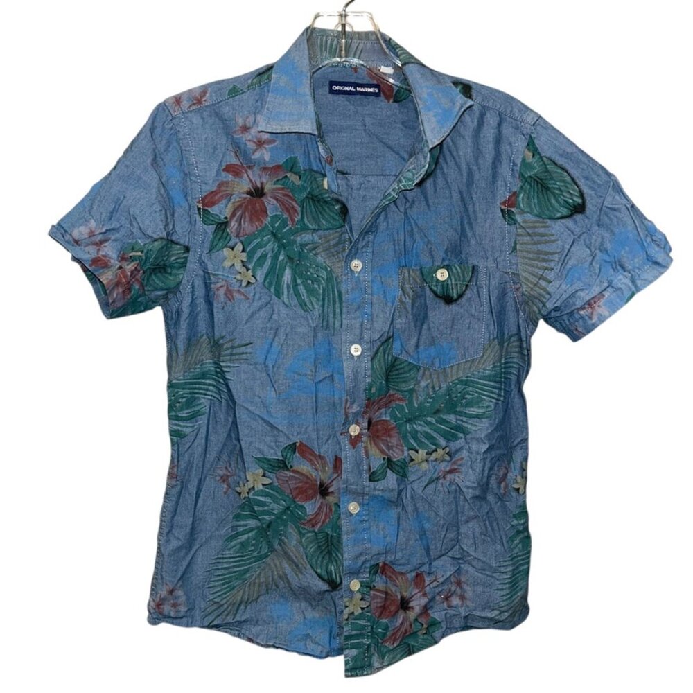 original marines chambray blue tropical Hibiscus flower hawaiian shirt 12 ITALY